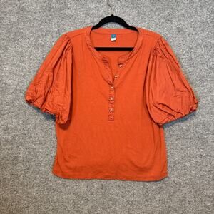 Old Navy Shirt Womens 2X XXL Orange Balloon Sleeve Blouse Ribbed Plus Size Boho